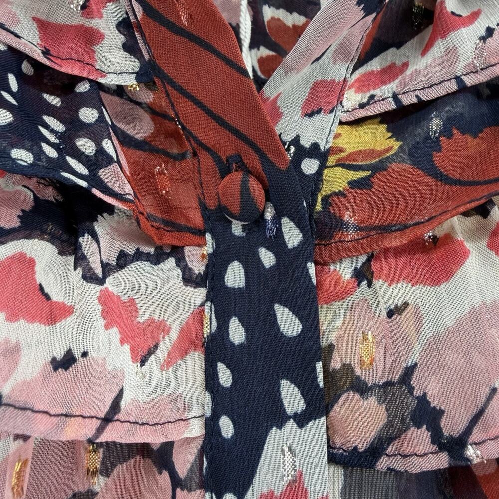 NEW BODEN Butterfly Ruffle Neck Shirt Multicolor Sheer Blouse Ruffled Cuffs US-2 - Picture 5 of 12